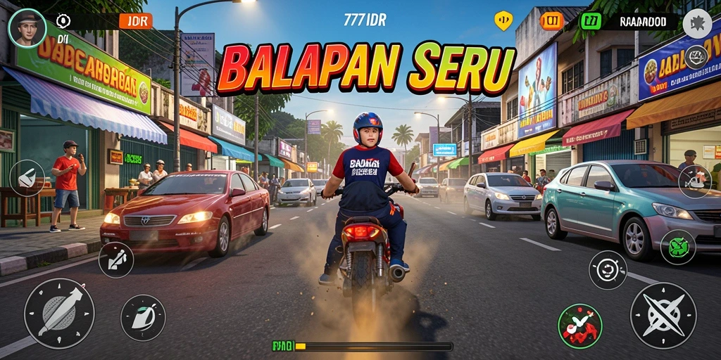 Screenshot gameplay 777IDR menampilkan balapan yang kompetitif dan seru di jalan yang menantang.