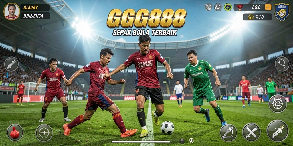 Screenshot dari gameplay GGG888 yang menunjukkan aksi panas di lapangan sepak bola.