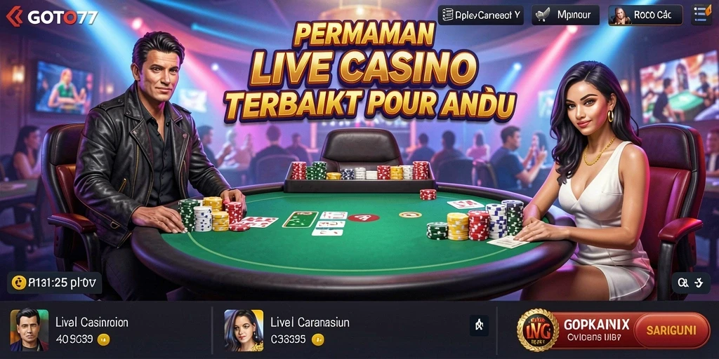Screenshot GOTO77 menampilkan gameplay Live Casino yang mendebarkan.