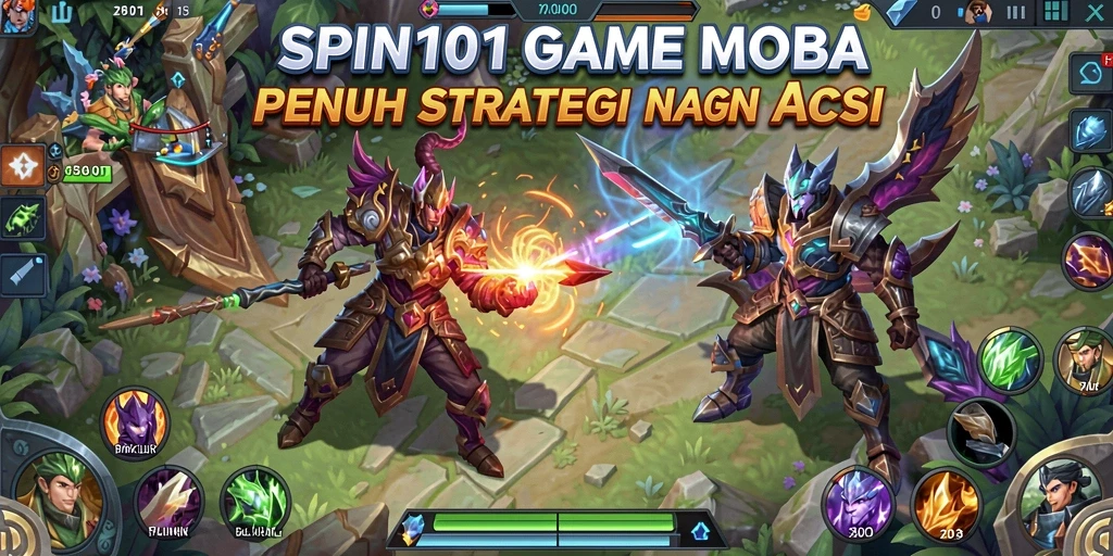 Screenshot utama SPIN101 menampilkan aksi seru dalam pertempuran MOBA.