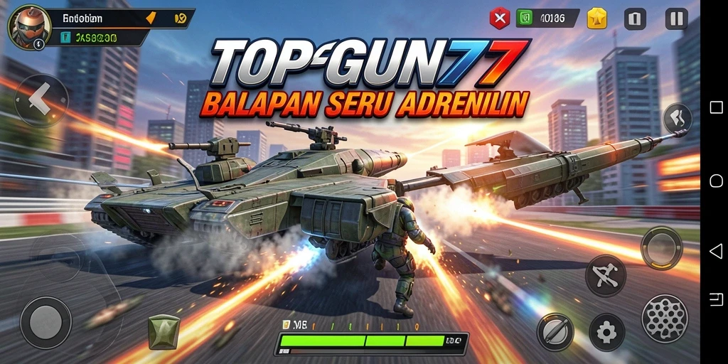 Screenshot gameplay TOPGUN77 menampilkan aksi balapan yang mendebarkan dan grafis menawan.